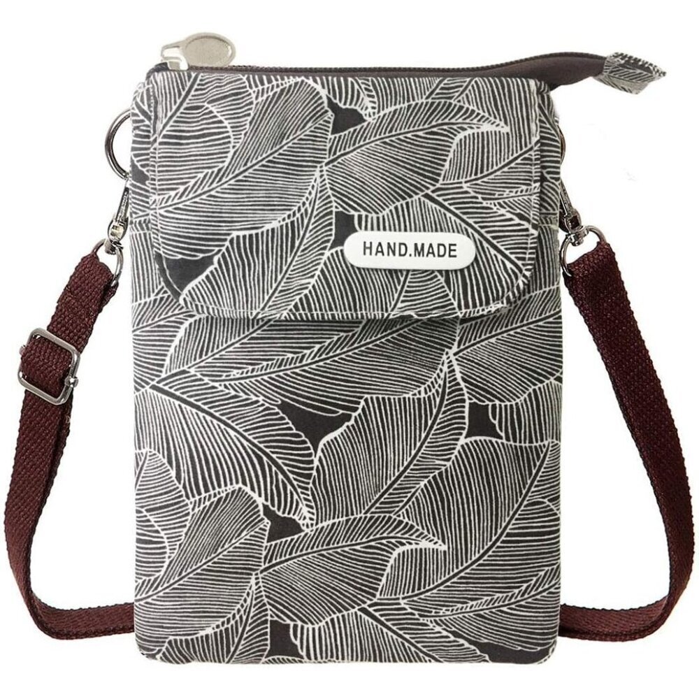 Women's Black Grey Cotton Handmade Cute Canvas Cross Body Bags Phone Purse